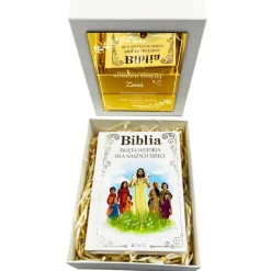 Biblia na Komunię w Ozdobnym Pudełku z Grawerem - Prezent na Komunię Pamiątka Pierwszej Komunii Świętej