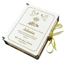 Biblia na Komunię w Pudełku z Grawerem - Pamiątka Pierwszej Komunii Świętej dla Chłopca Dziewczynki Prezent na Komunię