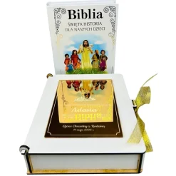 Biblia na Komunię w Pudełku z Grawerem - Prezent na Komunię Pamiątka Pierwszej Komunii Świętej