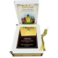 Biblia na Komunię w Pudełku z Grawerem - Prezent na Komunię Pamiątka Pierwszej Komunii Świętej
