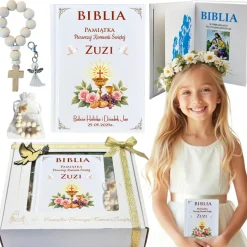 Biblia na Komunię z Życzeniami + Dodatki - Pamiątka Pierwszej Komunii Świętej Prezent na Komunię dla Chłopca Dziewczynki
