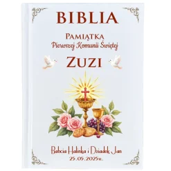 Biblia na Komunię z Życzeniami + Dodatki - Pamiątka Pierwszej Komunii Świętej Prezent na Komunię dla Chłopca Dziewczynki