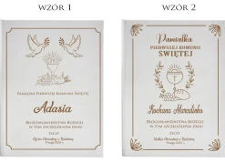 Biblia w drewnianym pudełku Prezent na Komunię - Pamiątka Pierwszej Komunii Świętej
