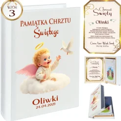Biblia w Drewnianym Pudełku z Życzeniami Prezent na Chrzest - Pamiątka Chrztu Świętego