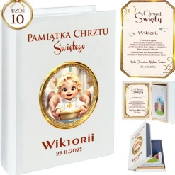 Biblia w Drewnianym Pudełku z Życzeniami Prezent na Chrzest - Pamiątka Chrztu Świętego