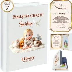 Biblia w Drewnianym Pudełku z Życzeniami Prezent na Chrzest - Pamiątka Chrztu Świętego