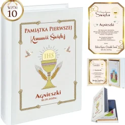Biblia w Drewnianym Pudełku z Życzeniami - Prezent na Komunię Świętą Pamiątka Pierwszej Komunii Świętej