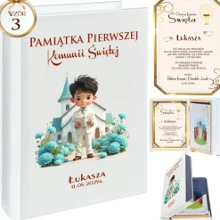 Biblia w Drewnianym Pudełku z Życzeniami - Prezent na Komunię Świętą Pamiątka Pierwszej Komunii Świętej