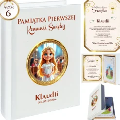 Biblia w Drewnianym Pudełku z Życzeniami - Prezent na Komunię Świętą Pamiątka Pierwszej Komunii Świętej