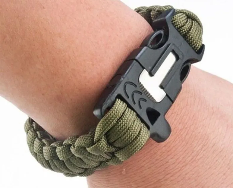 Bransoletka paracord 3w1 ARMY GREEN survival