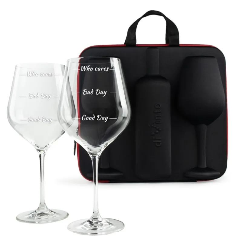 Etui na wino z kieliszkami diVinto Who cares Diamond