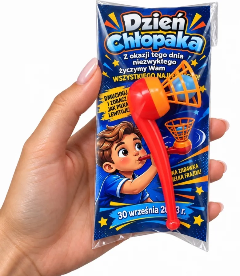 Fajka Dmuchajka z Piłką + Życzenia - Śmieszny Prezent na Dzień Chłopaka Przedszkole Szkoła
