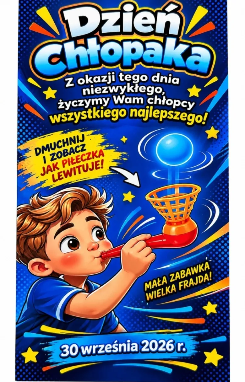 Fajka Dmuchajka z Piłką + Życzenia - Śmieszny Prezent na Dzień Chłopaka Przedszkole Szkoła