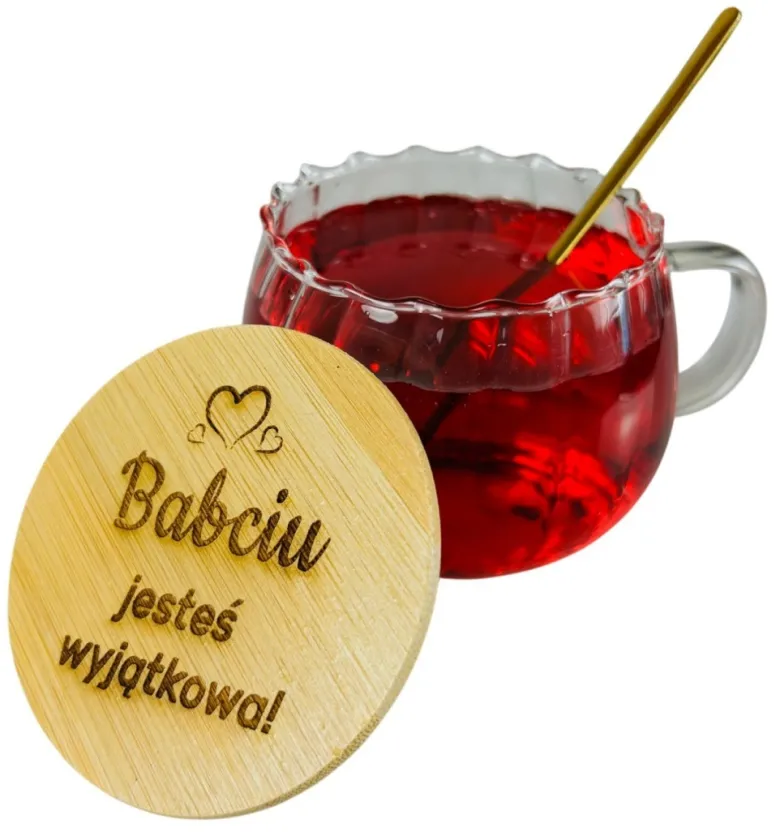 Filiżanka 450 ml z Pokrywką i Łyżeczką dla Babci - Prezent na Dzień Babci i Dziadka Świadka