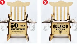 Fotel bujany na butelkę, z kieliszkami i grawerem