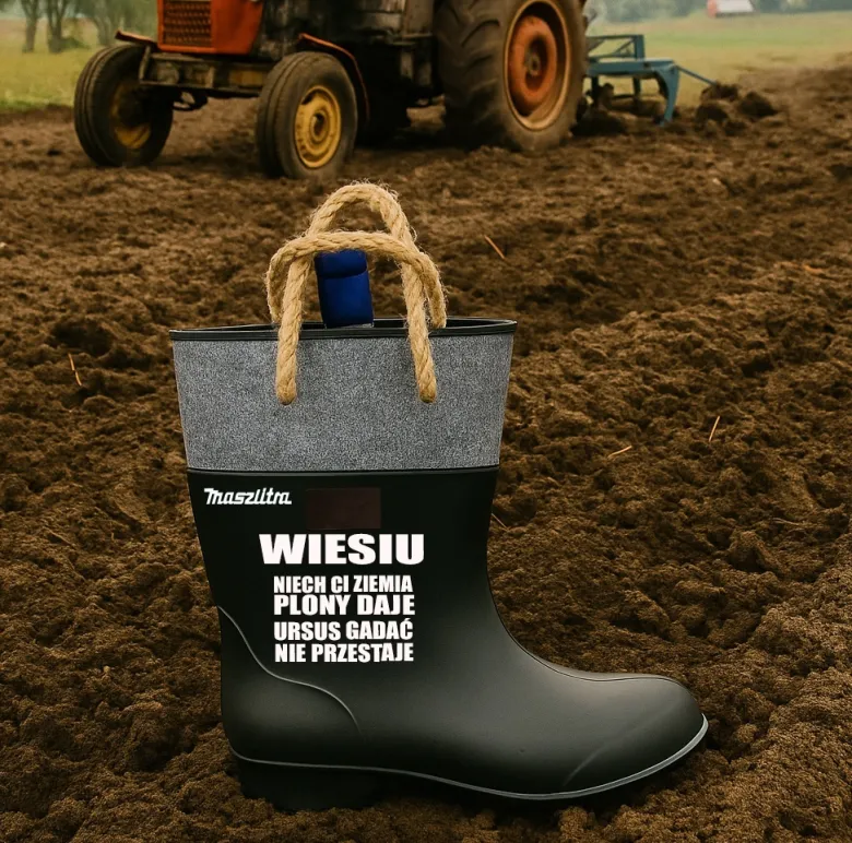 Gumofilc na Flaszkę Maszlitra dla Rolnika - Śmieszny Prezent dla Męża Niego Chłopaka na Walentynki Święta Kalosz Gumiak