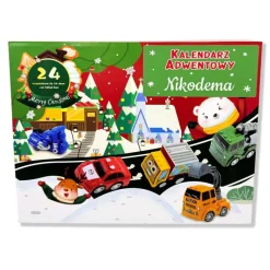 Kalendarz Adwentowy Samochodziki z Imieniem Dziecka dla Chłopca 4 5 6 7 8 9 10 lat Dzieci