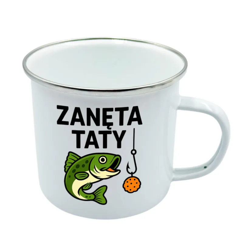 Kubek Metalowy dla Taty Wędkarza - Prezent na Dzień Ojca Święta Urodziny Emaliowany