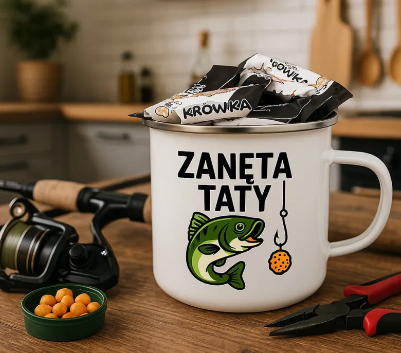 Kubek Metalowy dla Taty Wędkarza - Prezent na Dzień Ojca Święta Urodziny Emaliowany