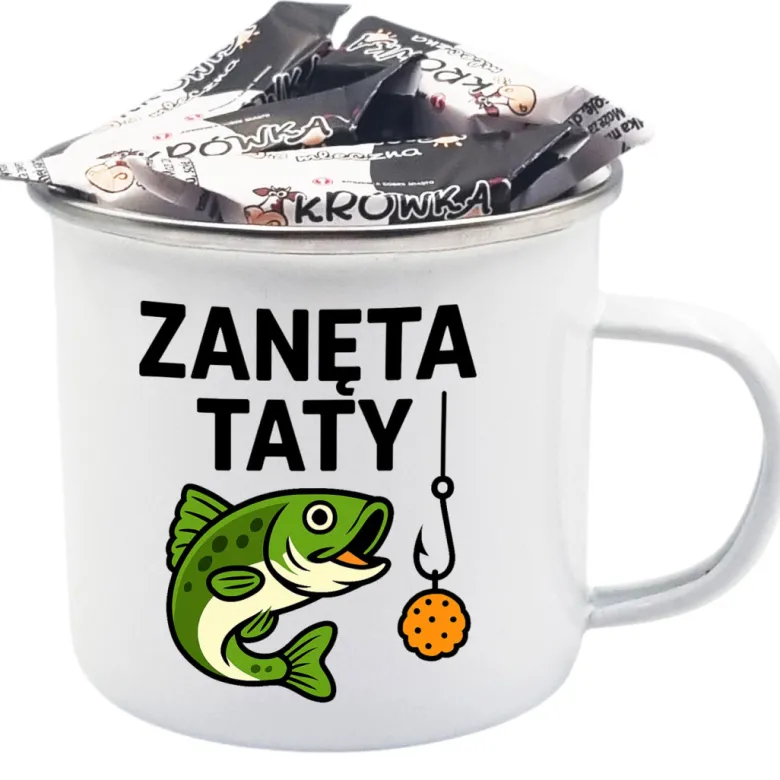 Kubek Metalowy dla Taty Wędkarza - Prezent na Dzień Ojca Święta Urodziny Emaliowany