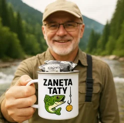 Kubek Metalowy dla Taty Wędkarza - Prezent na Dzień Ojca Święta Urodziny Emaliowany