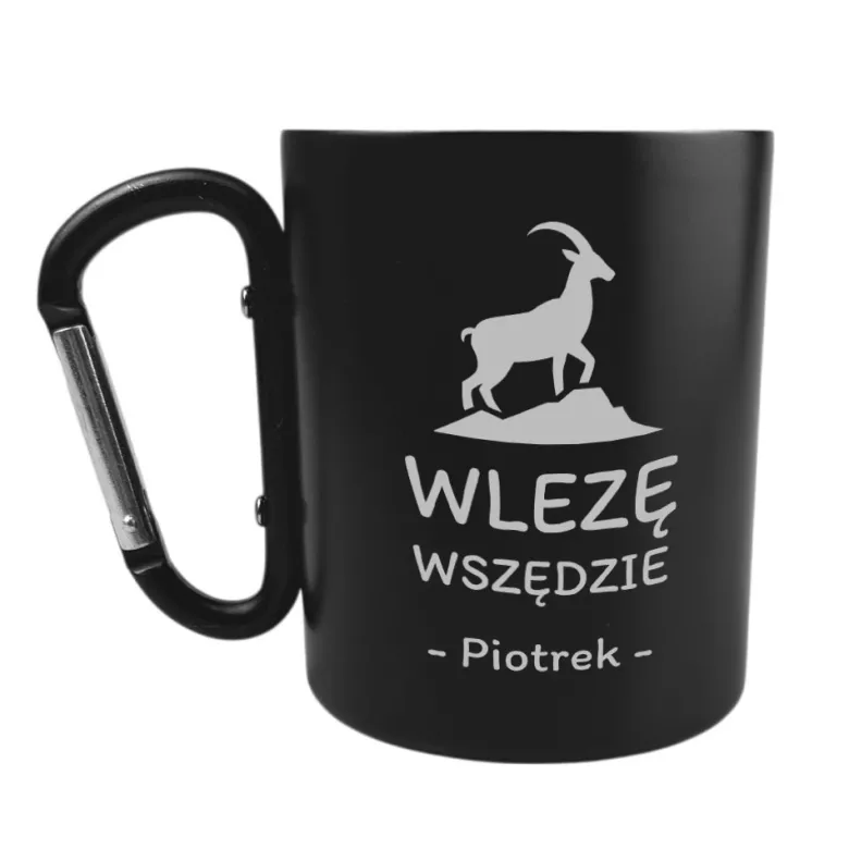Kubek Metalowy Turystyczny z Karabińczykiem - Prezent dla Wędkarza Miłośnik Żołnierza Gór Kierowcy