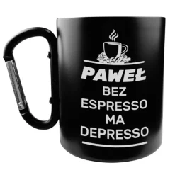 Kubek Metalowy Turystyczny z Karabińczykiem - Prezent dla Wędkarza Miłośnik Żołnierza Gór Kierowcy