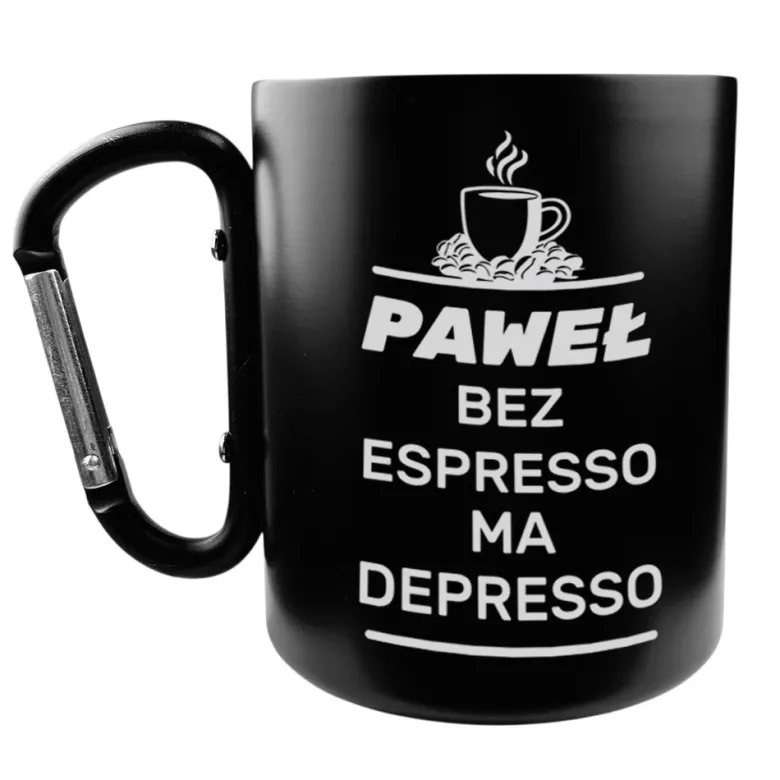 Kubek Metalowy Turystyczny z Karabińczykiem - Prezent dla Wędkarza Miłośnik Żołnierza Gór Kierowcy