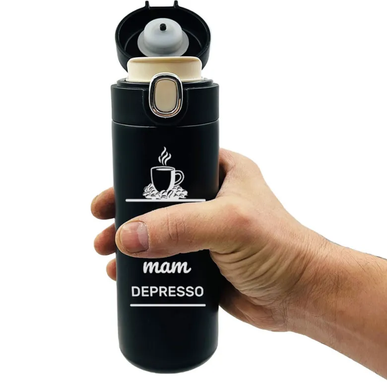 Kubek Termiczny "Bez espresso mam depresso" - prezent dla żony męża mamy taty dziewczyny chłopaka