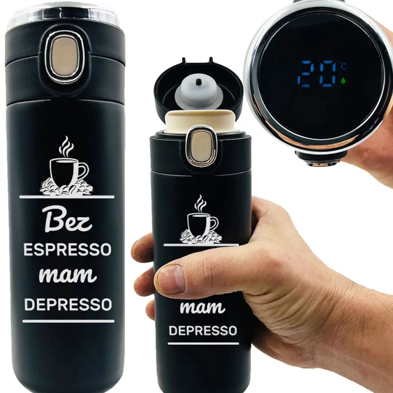 Kubek Termiczny "Bez espresso mam depresso" - prezent dla żony męża mamy taty dziewczyny chłopaka