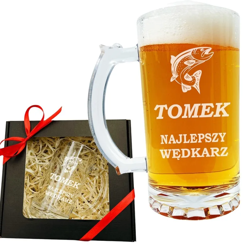 Kufel do Piwa z Grawerem dla Wędkarza - Prezent dla Taty, Męża, Chłopaka, Dziadka, Mężczyzny na Święta Urodziny