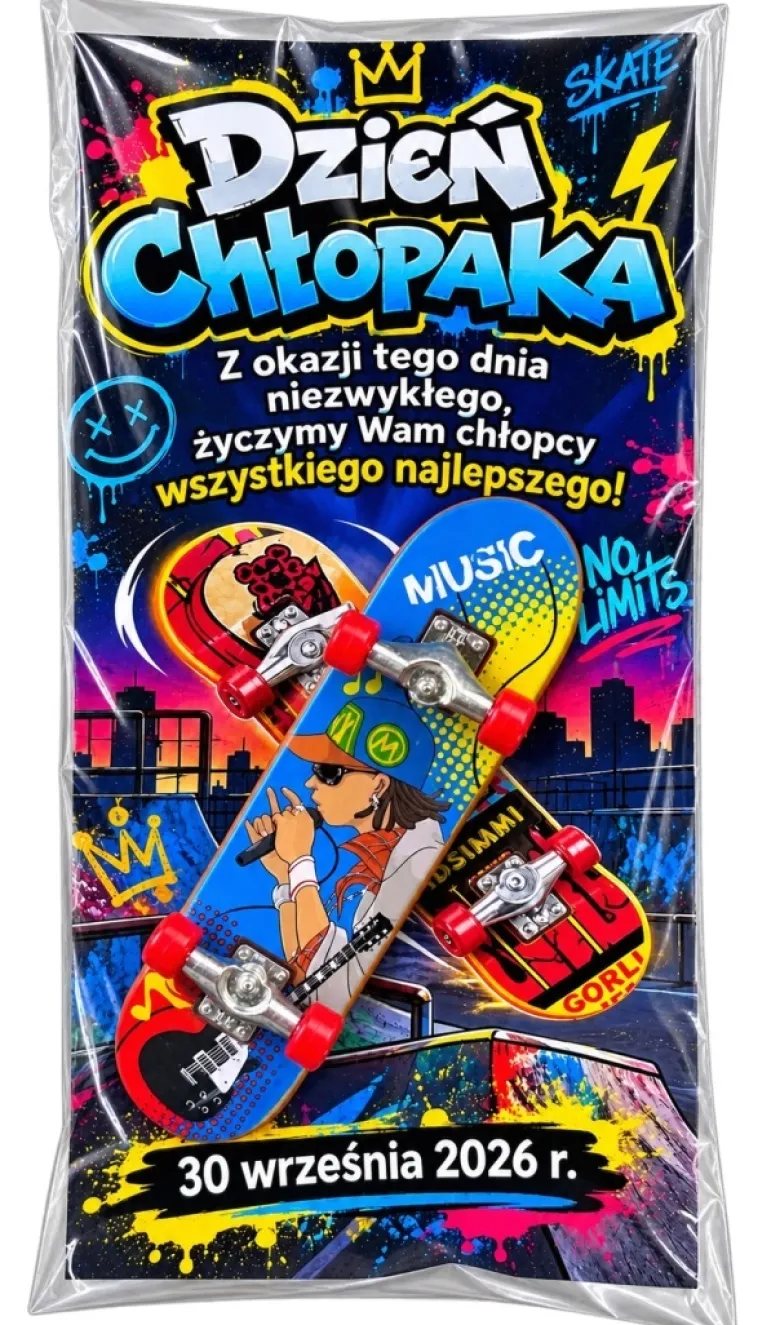 Mini Deskorolka na Palce Fingerboard + Życzenia - Prezent na Dzień Chłopaka do Szkoły Przedszkola Klasy