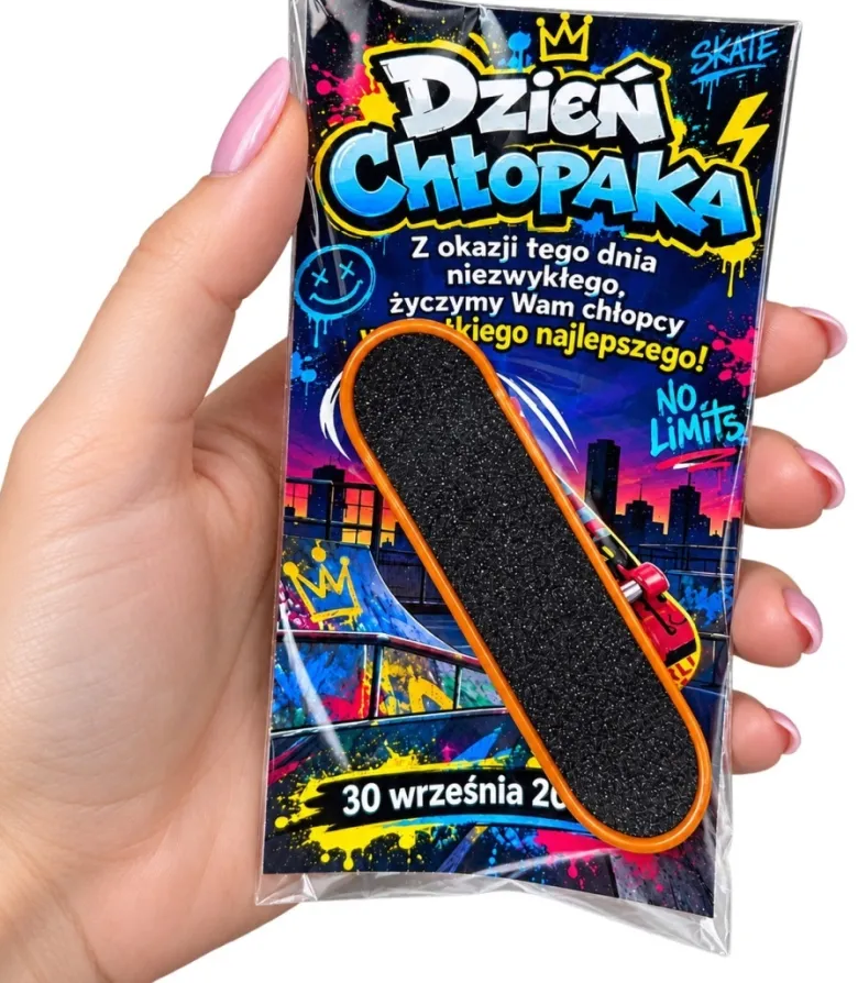 Mini Deskorolka na Palce Fingerboard + Życzenia - Prezent na Dzień Chłopaka do Szkoły Przedszkola Klasy