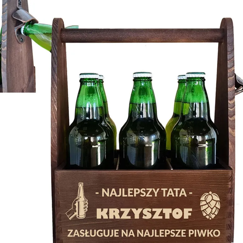 Nosidło na piwo drewniane z grawerem dla Taty
