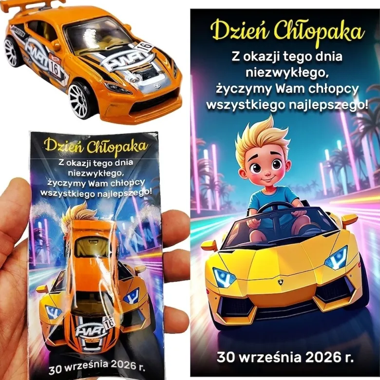 Oryginalny Hot Wheels + Życzenia - Prezent na Dzień Chłopaka Przedszkole Szkoła Autko Samochodzik