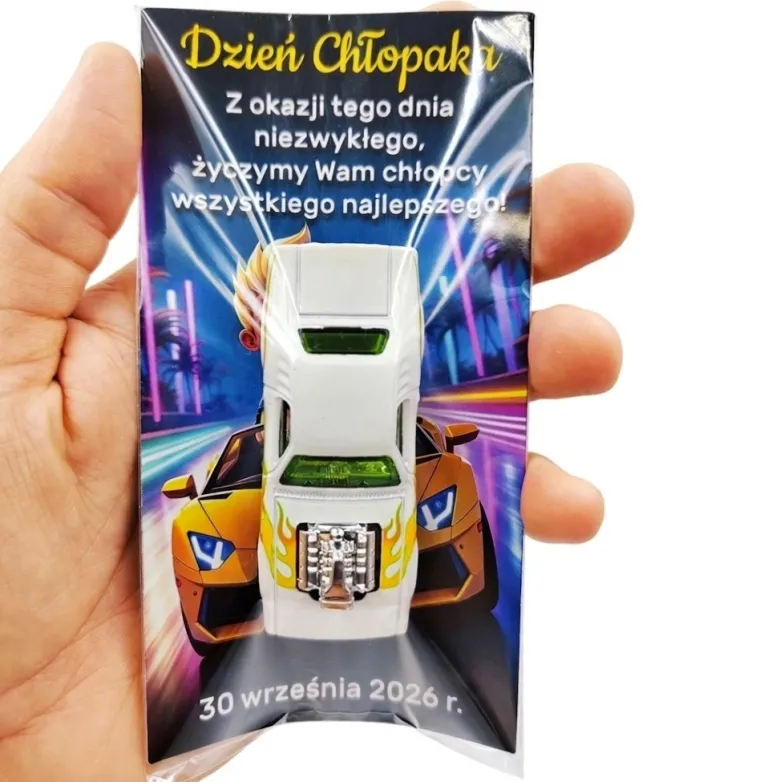 Oryginalny Hot Wheels + Życzenia - Prezent na Dzień Chłopaka Przedszkole Szkoła Autko Samochodzik