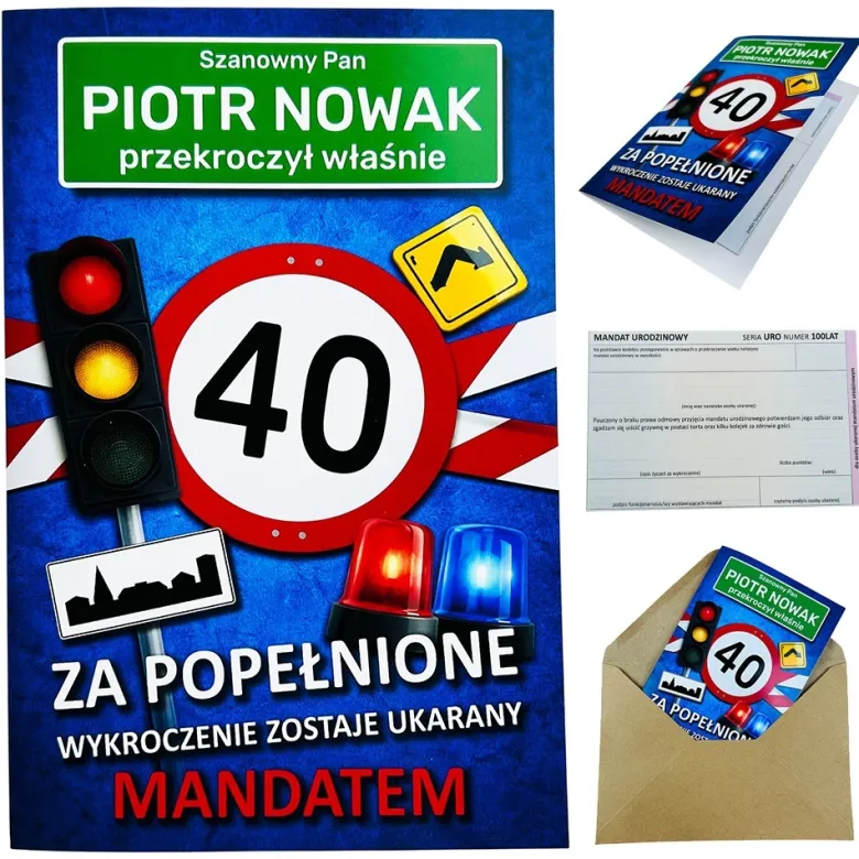 Personalizowana Kartka Urodzinowa Mandat - Prezent na 18 40 50 60 Urodziny dla Faceta Mężczyzny Chłopaka Taty