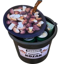 Personalizowany Zestaw Grzybiarza 4w1- prezent dla Taty Mamy Babci Dziadka Żony Męża Wiadro Nóż Ponczo Czapka