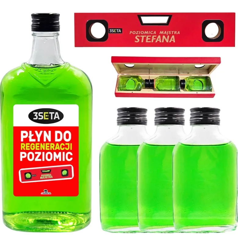 Poziomica Majstra z Własnym Imieniem + Buteleczki - Prezent Dla Budowlańca Faceta Taty na Urodziny