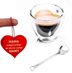Prezent dla Mamy na Dzień Matki - Szklanka termiczna z sercem, łyżeczka i zawieszka