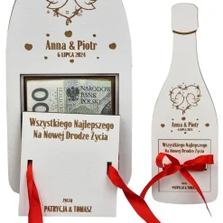 Pudełko na Pieniądze na Ślub w kształcie butelki - prezent dla Młodej Pary