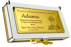 Różaniec Komunijny + Pudełko na Pieniądze z Grawerem - Pamiątka Pierwszej Komunii Świętej Prezent na Komunię