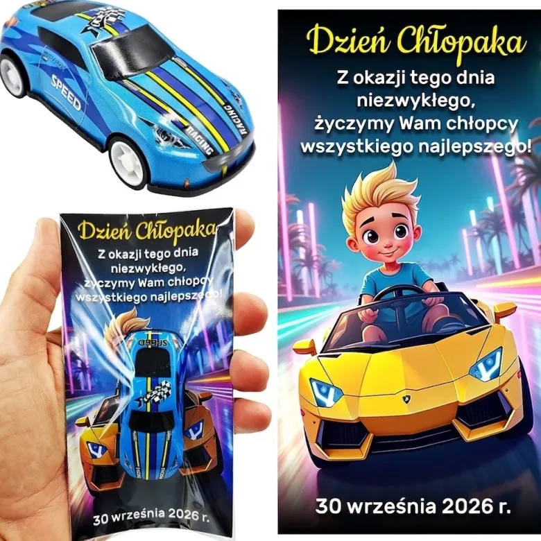 Resorak z Napędem + Życzenia - Prezent na Dzień Chłopaka Przedszkole Szkoła Autko Samochodzik