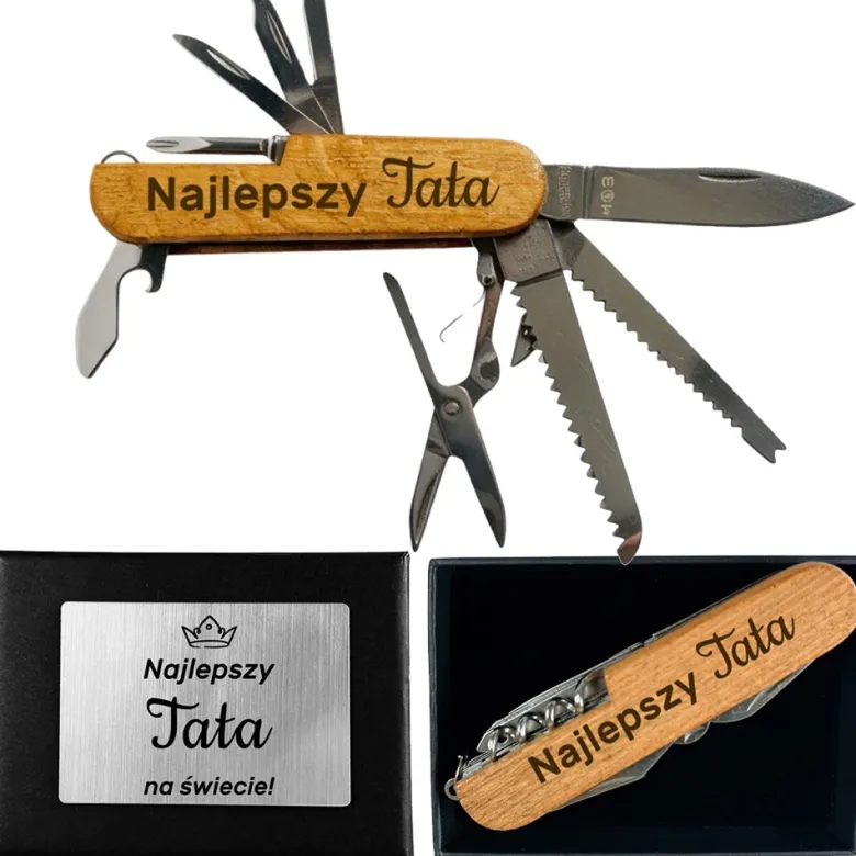 Scyzoryk Multitool 14w1 z Grawerem dla Taty - Prezent na Dzień Ojca Święta Urodziny