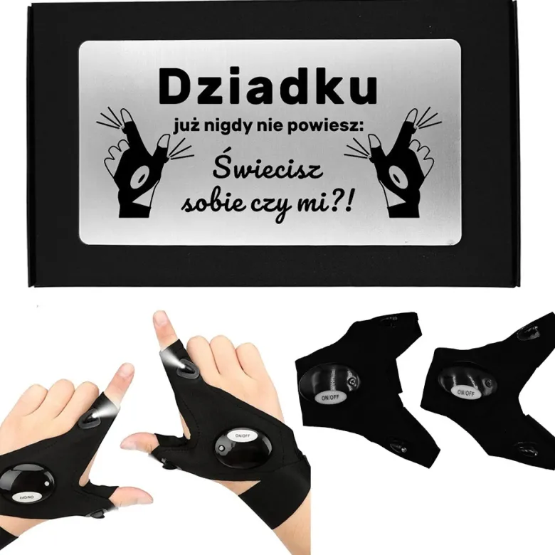 Świecące Rękawiczki LED z grawerem dla Dziadka - prezent na Dzień Babci i Dziadka Święta Urodziny