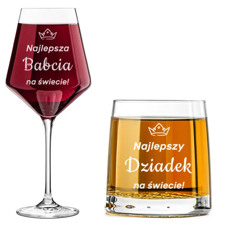 Zestaw dla Dziadków Kieliszek + Szklanka - Prezent na Dzień Babci i Dziadka Święta Rocznicę