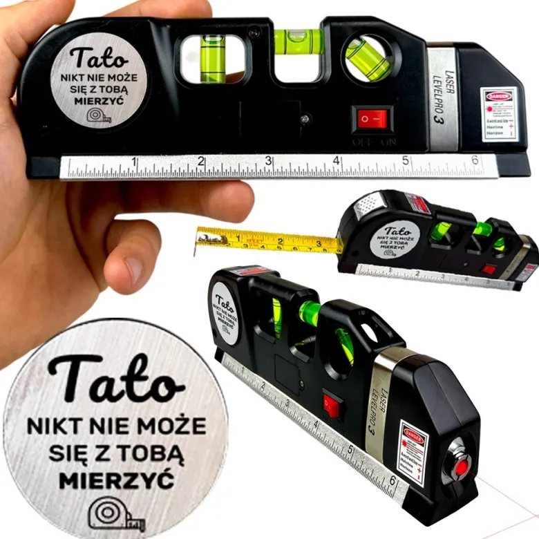 Zestaw dla Taty Poziomica Laserowa z Miarką + Opaska Magnetyczna - Prezent dla Taty na Dzień Ojca Święta Urodziny