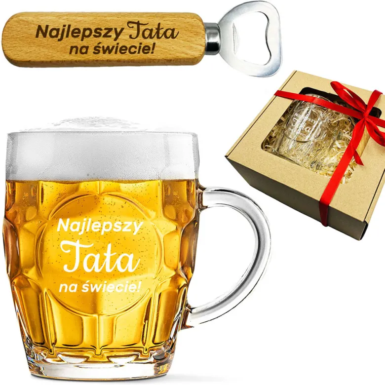 Zestaw do Piwa Kufel + Otwieracz - prezent dla Taty na Dzień Ojca Święta Urodziny