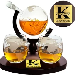 Zestaw do Whisky Karafka Globus z Grawerem - Prezent dla Taty Męża Dziadka Szefa Teścia Faceta Mężczyzny na Święta Urodziny