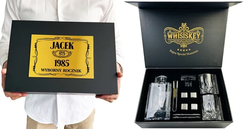 Zestaw do Whisky z Grawerem Premium - Prezent dla Faceta Taty Męża Dziadka Szefa Chłopaka na Święta Urodziny